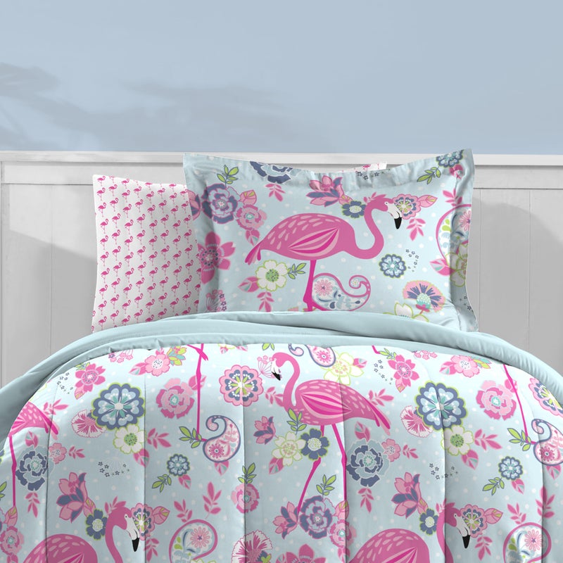 dream FACTORY Kids 7-Piece Complete Set Easy-Wash Super Soft Microfiber Comforter Bedding, Full, Pink Flamingo - Image 4